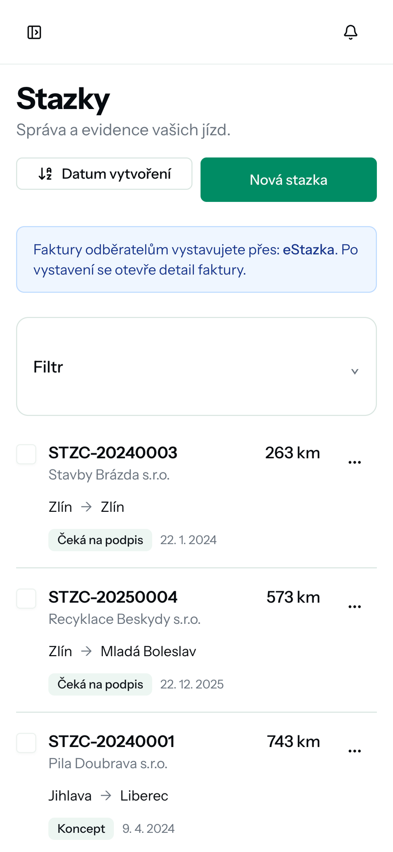 Seznam stazek v mobilním telefonu